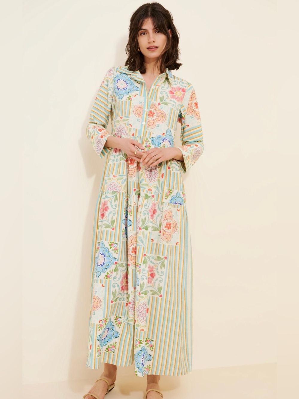 NWOT size Medium Anthropologie Niki Mahajan Mix Print maxi shirt dress